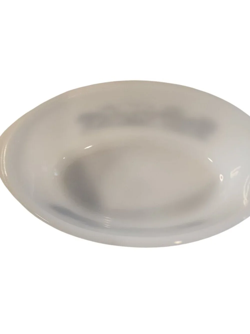 Currier & Ives Milk Glass Oval Casserole Pan w/Lid 9 x 2.5 x 7